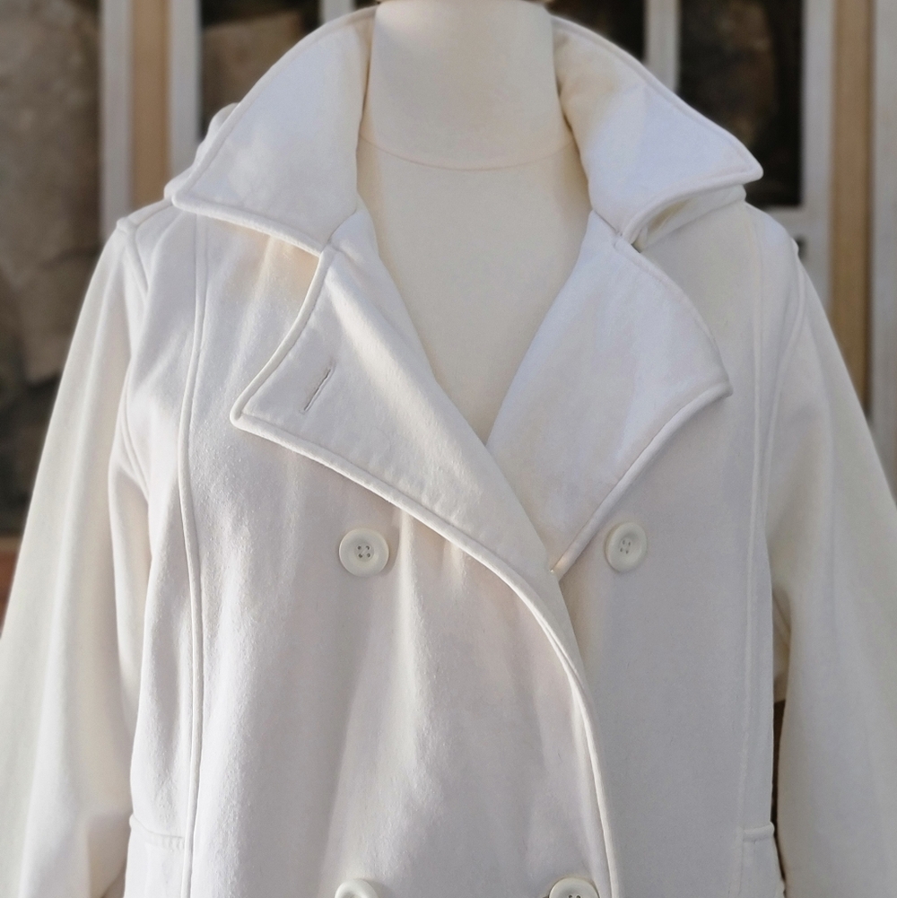 Cream Fleece Double Breasted Transitional Coat Plus Size 3X - Picture 2 of 8